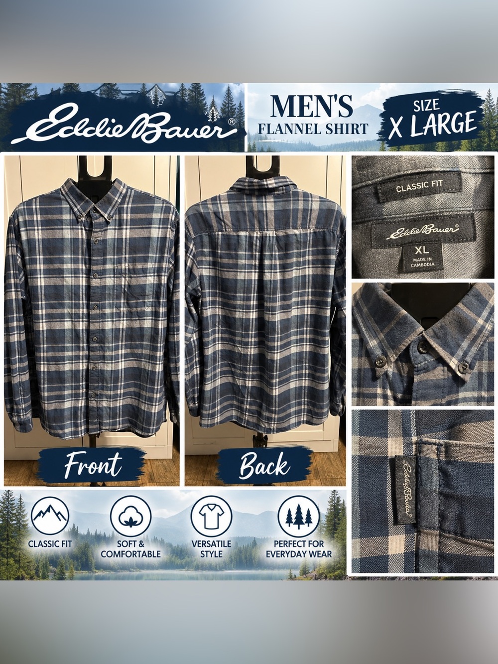 Eddie Bauer Men's Classic Fit Plaid Flannel Shirt - XL